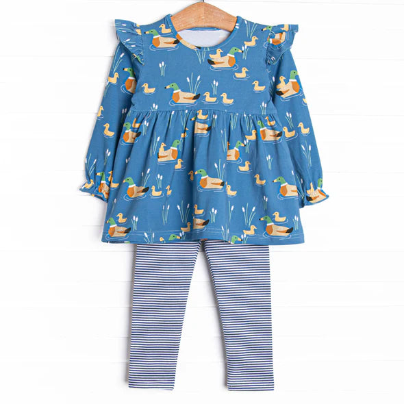 preorder GLP2697 hunting mallard duck blue long sleeve striped pants girls set