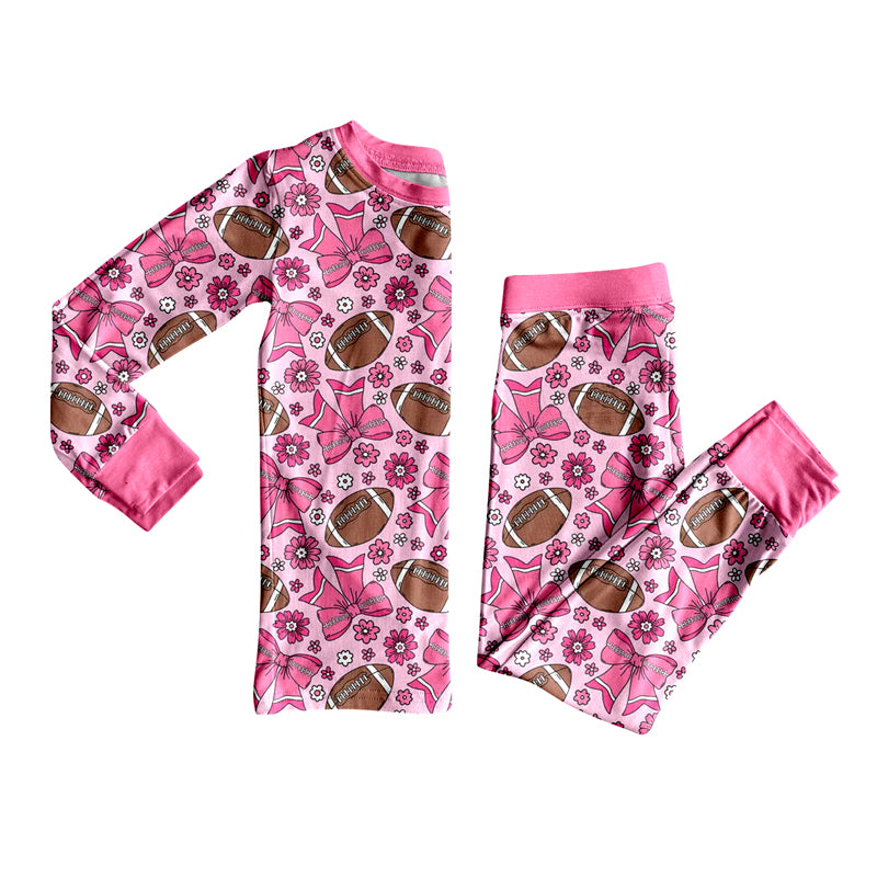 preorder GLP2699 football bows flowers hot pink long sleeve pants girls pajamas