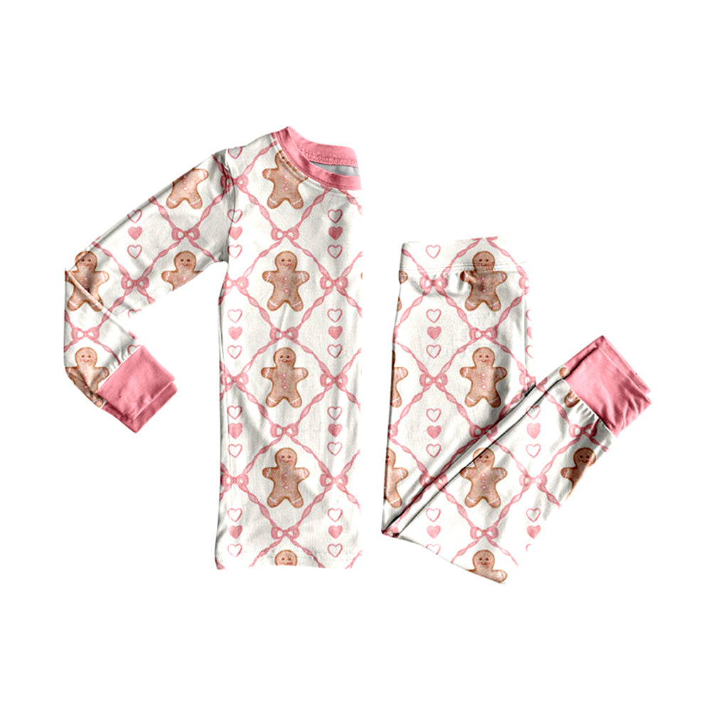 preorder GLP2737 Christmas gingerbread man pink bows heart long sleeve pants girls pajamas