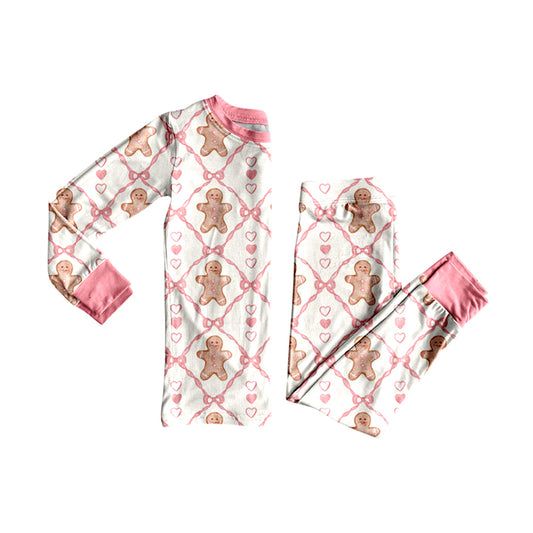 preorder GLP2737 Christmas gingerbread man pink bows heart long sleeve pants girls pajamas