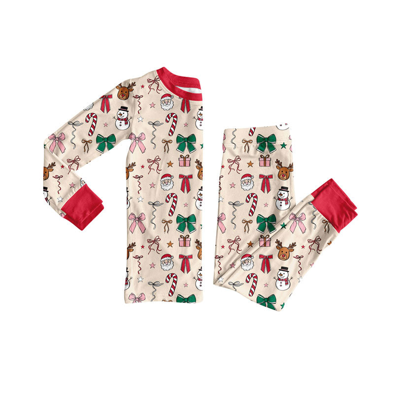 preorder GLP2739 Christmas Santa cane candy bows long sleeve pants girls pajamas