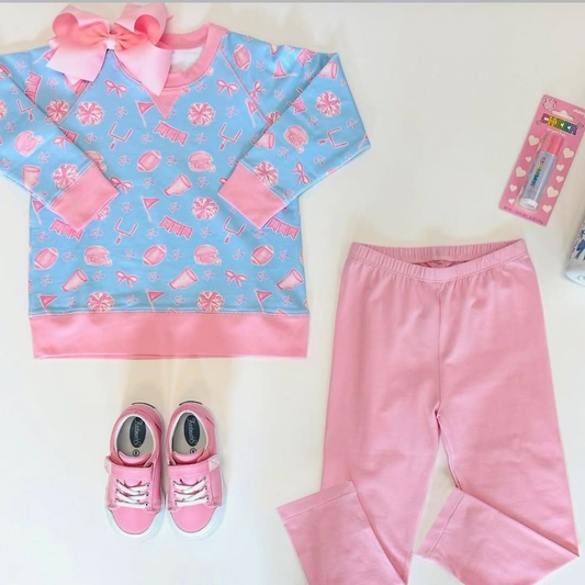 preorder GLP2749 yoga cheer blue long sleeve pink pants girls set