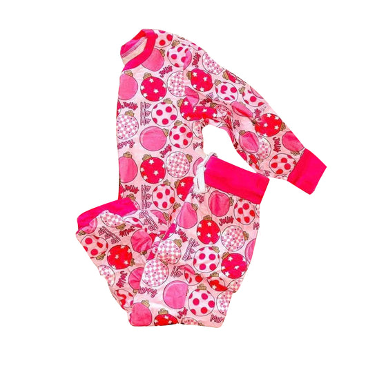 Custom moq 20 bamboo Christmas light pink/hot pink long sleeve pants girls pajamas