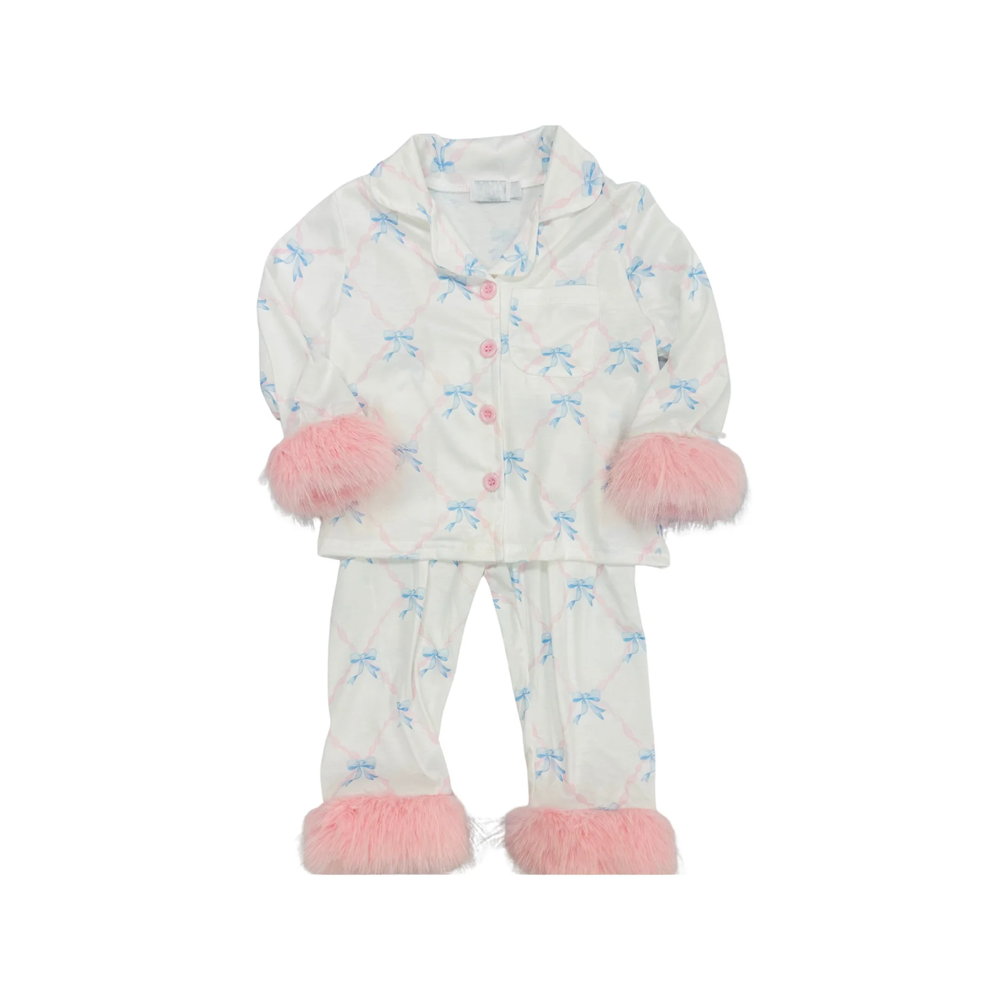 preorder GLP2764 pink bows coquette bows fur long sleeve pants girls pajamas