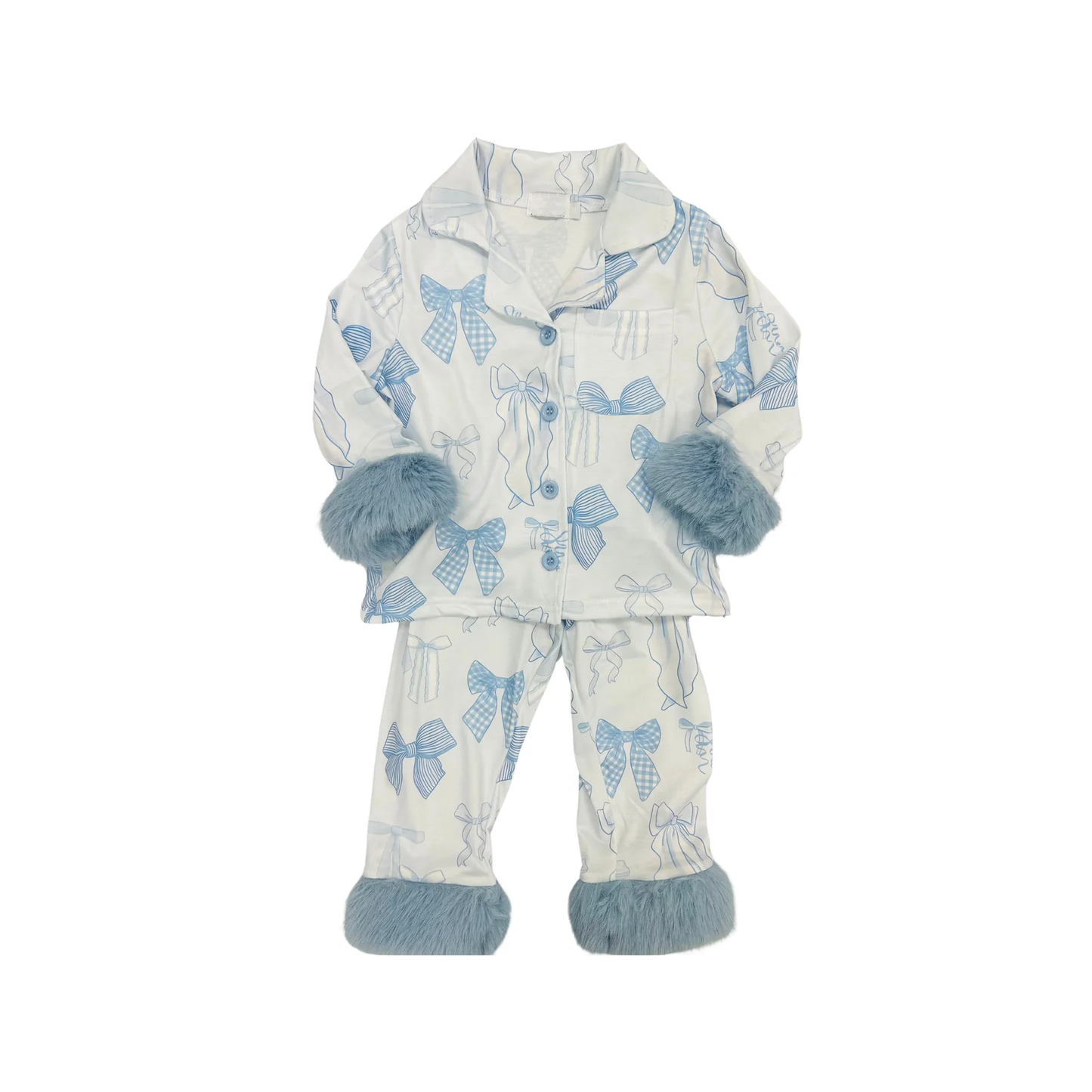 preorder GLP2766 grey blue bows coquette bows fur long sleeve pants girls pajamas
