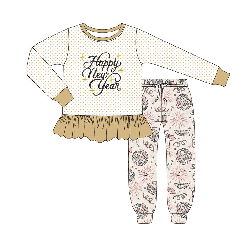 preorder GLP2780 happy new year star striped long sleeve light firework pants girls set