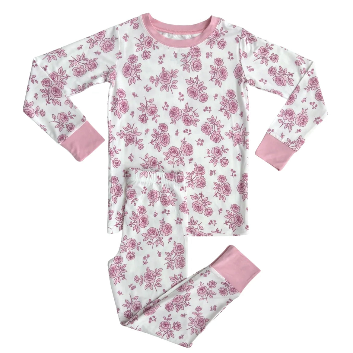 preorder GLP2797 pink flowers floral long sleeve pants girls pajamas