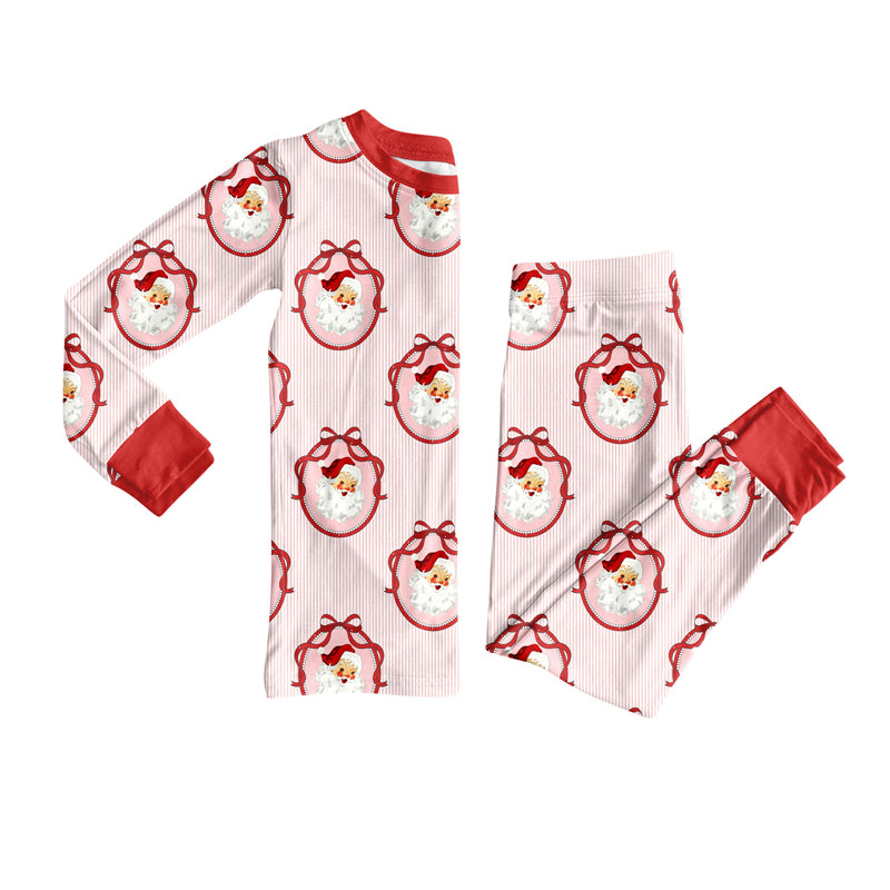 preorder GLP2799 Christmas Santa bows pink long sleeve pants girls pajamas