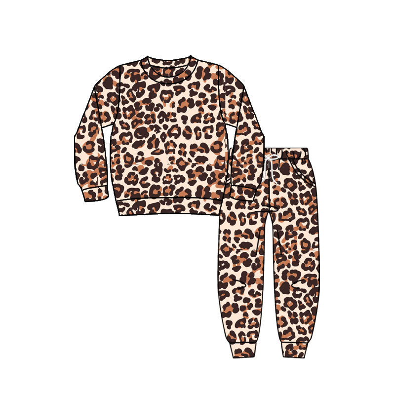 preorder GLP2802 brown leopard long sleeve pants girls set