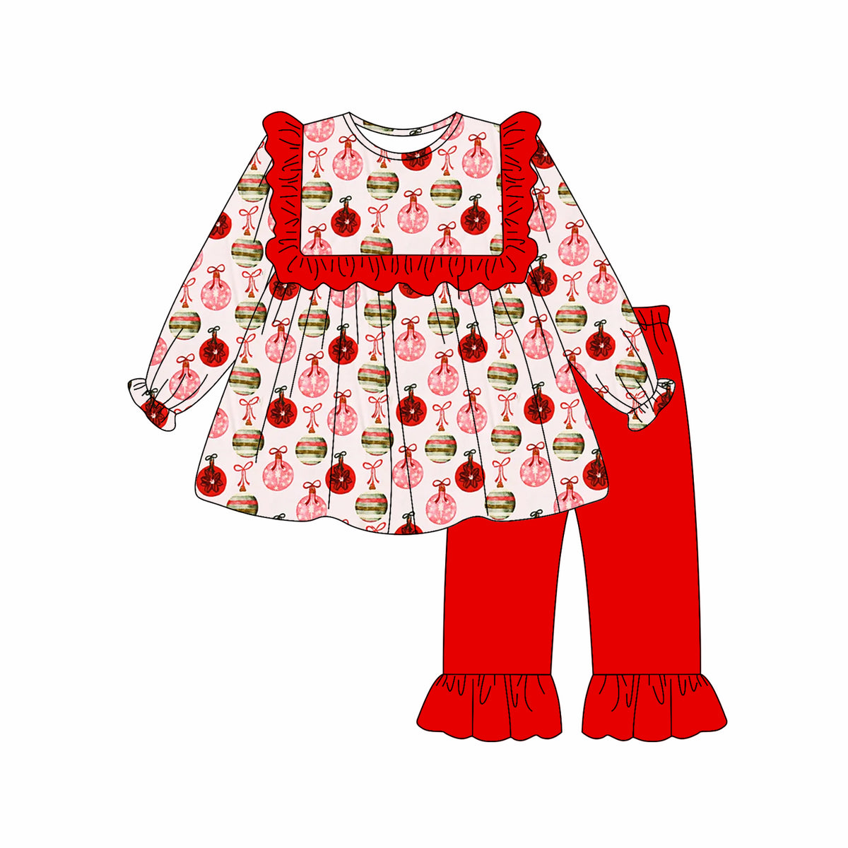 preorder GLP2811 Christmas light bows red long sleeve red pants girls set