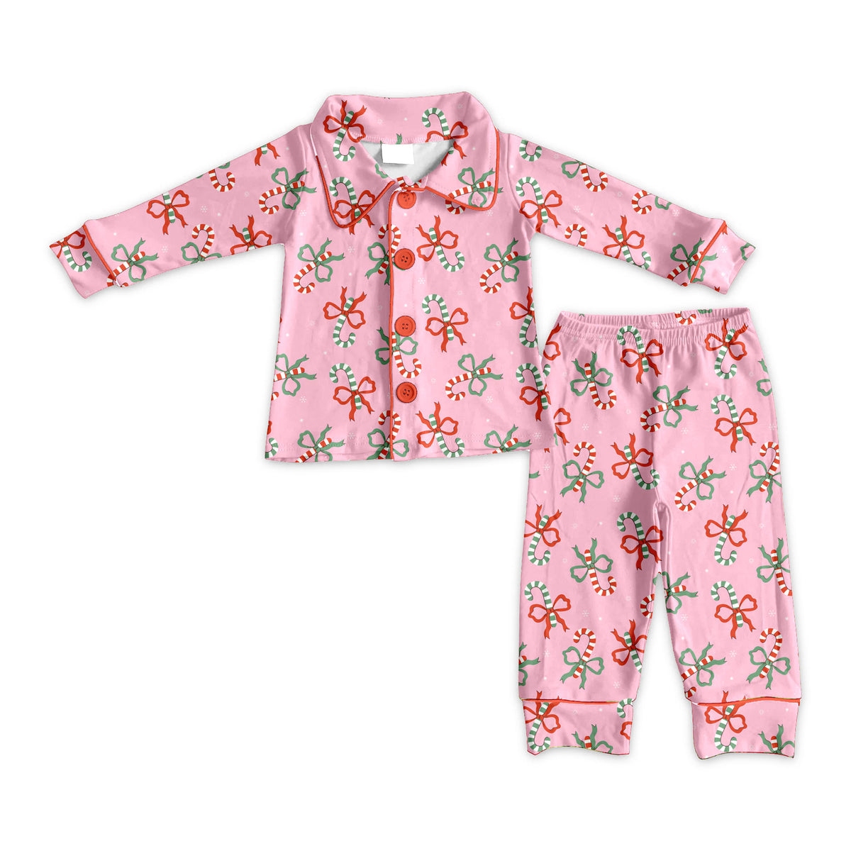 preorder GLP2813 Christmas cane candy bows pink long sleeve pants girls pajamas