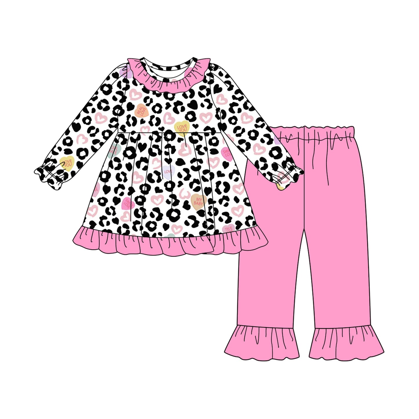 preorder GLP2819 heart leopard long sleeve hot pink pants girls set