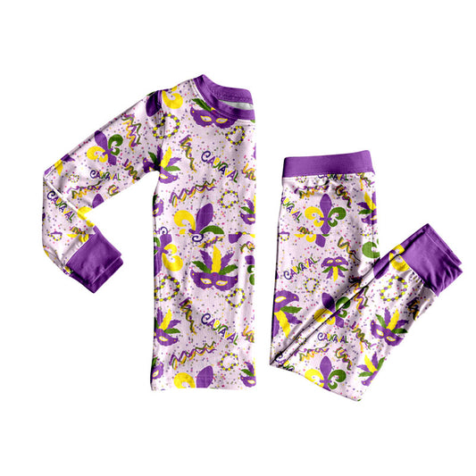 preorder GLP2824 Mardi Gras mask purpe long sleeve pants girls pajamas