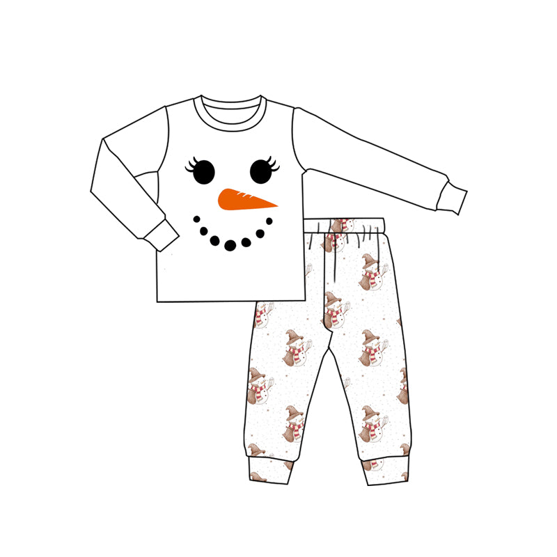 preorder GLP2830 Christmas snowman white long sleeve pants girls pajamas