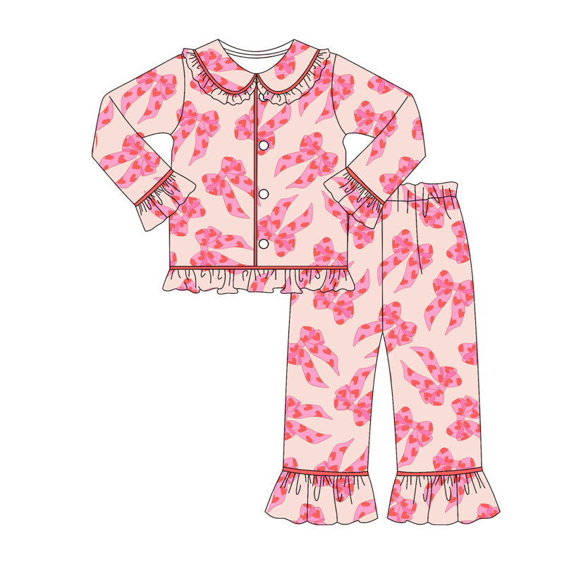 preorder GLP2837 Valentine's Day heart bows pink long sleeve pants girls pajamas