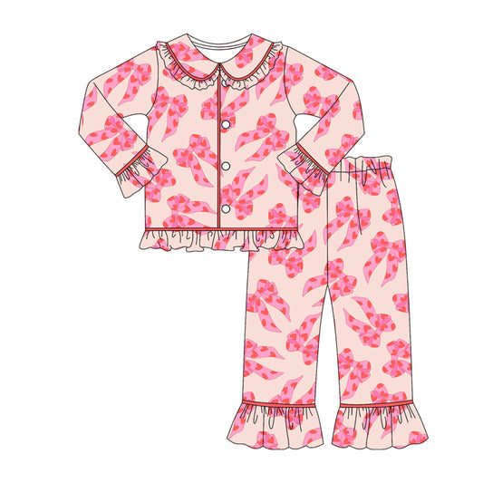 preorder GLP2837 Valentine's Day heart bows pink long sleeve pants girls pajamas