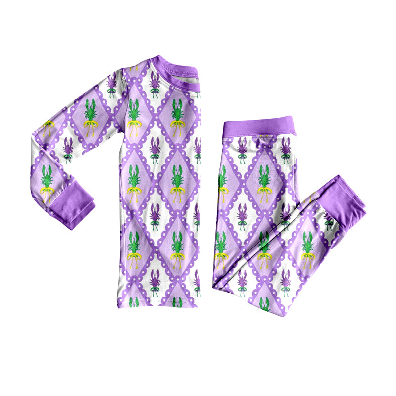 preorder GLP2845 Mardi Gras purple crayfish long sleeve pants girls pajamas