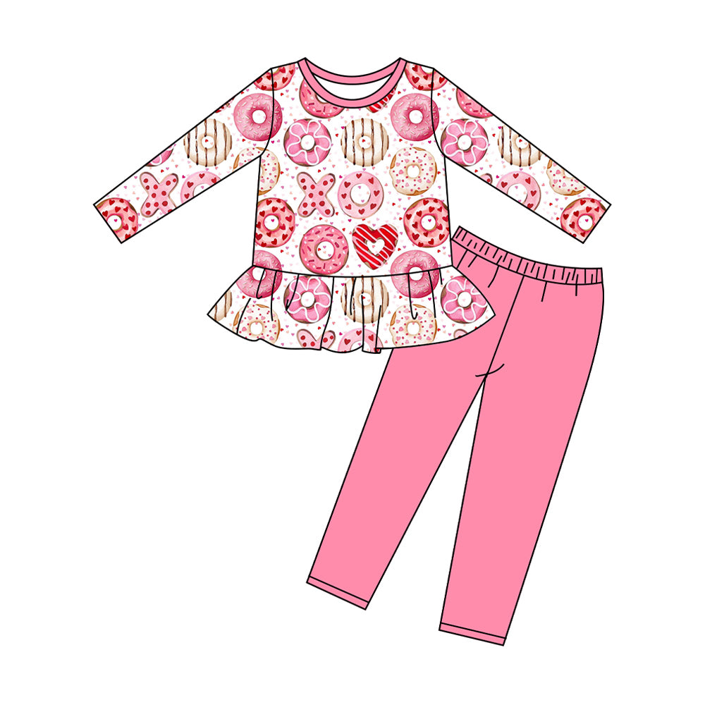 preorder GLP2848 Valentine's Day dount heart long sleeve pink pants girls set