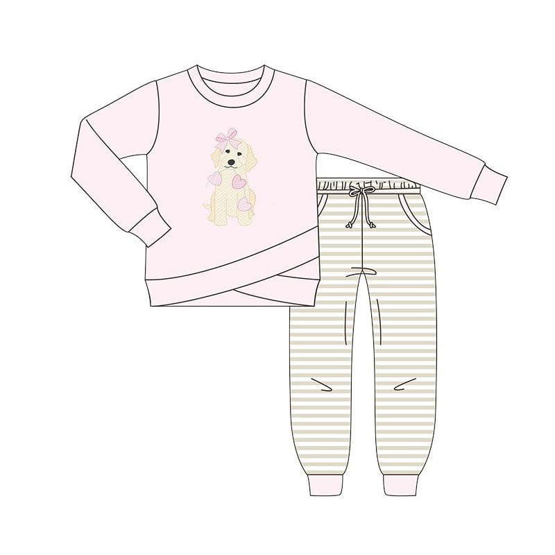 preorder GLP2850 Valentine's Day heart dog pink long sleeve pants girls set