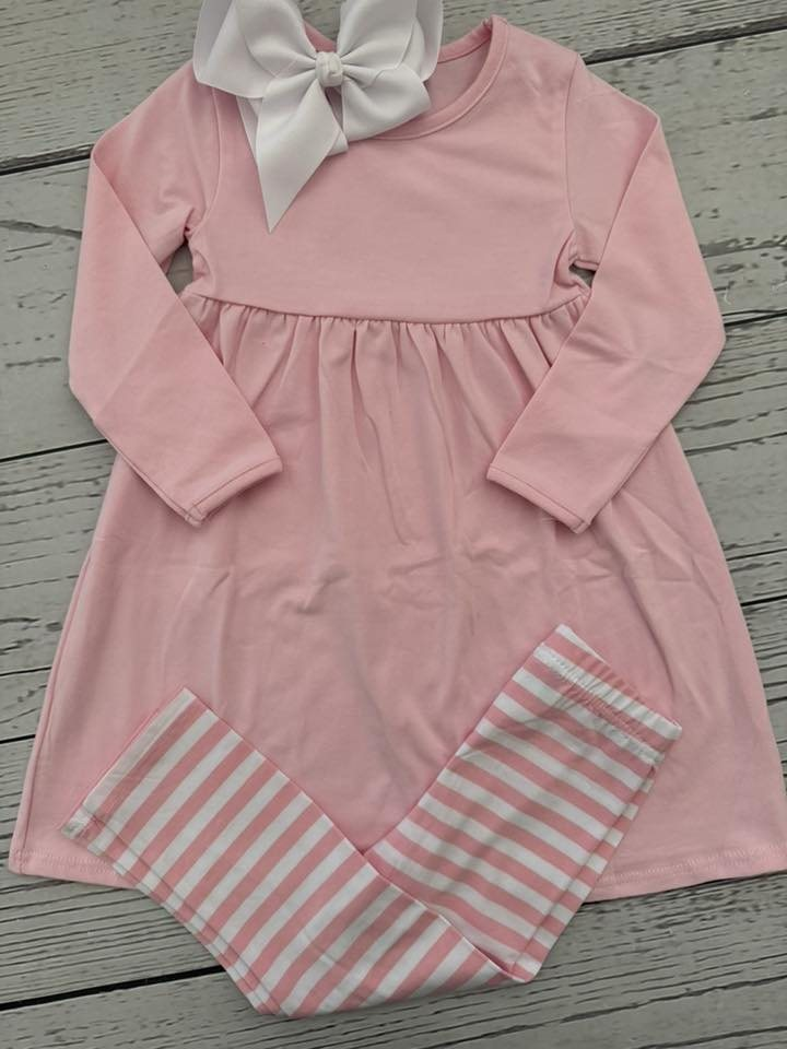 preorder GLP2861 pink long sleeve pink striped pants girls set