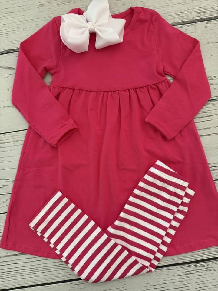 preorder GLP2863 hot pink long sleeve hot pink striped pants girls set