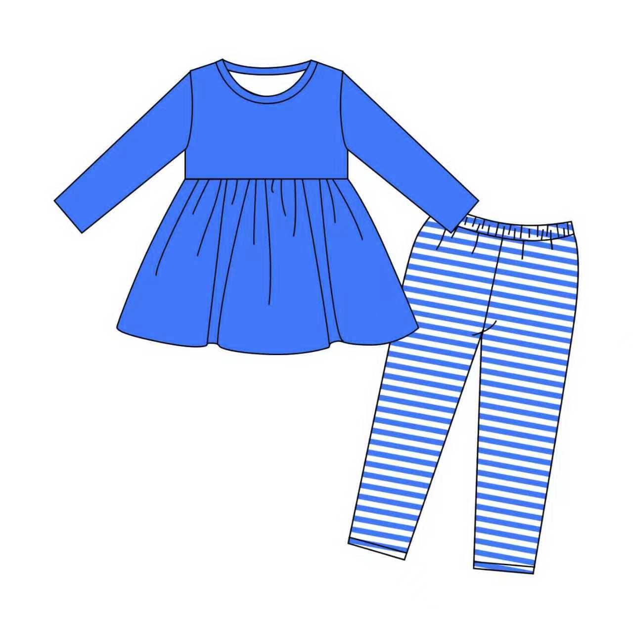 preorder GLP2865 blue long sleeve blue striped pants girls set