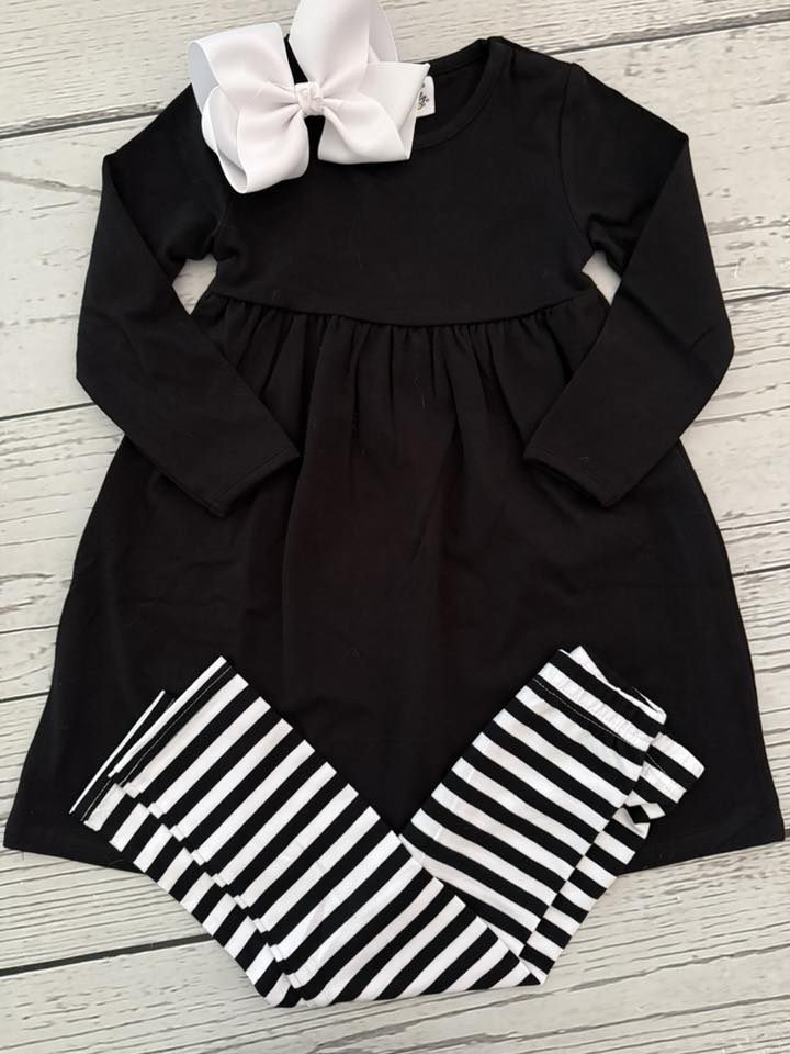 preorder GLP2867 black long sleeve black striped pants girls set