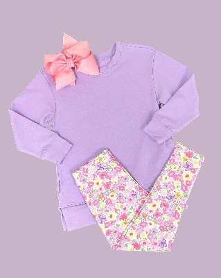 preorder GLP2874 purple long sleeve colorful flowers floral pants girls set