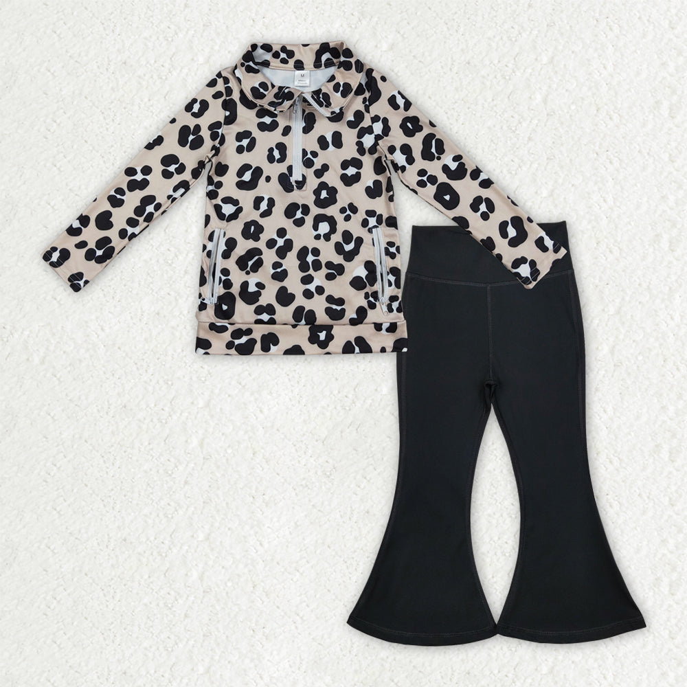 GLP2900 yoga black bows zipper long sleeve black pants girls set