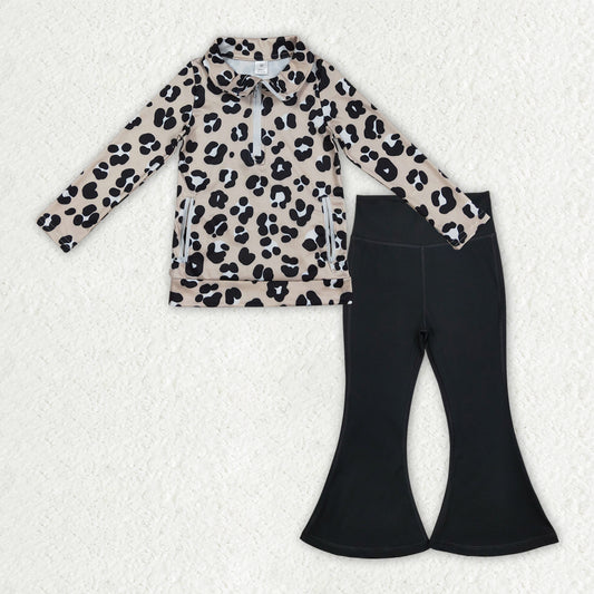 GLP2900 yoga black bows zipper long sleeve black pants girls set