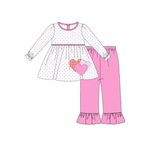 preorder GLP2919 Valentine's Day heart dot long sleeve hot pink pants girls set
