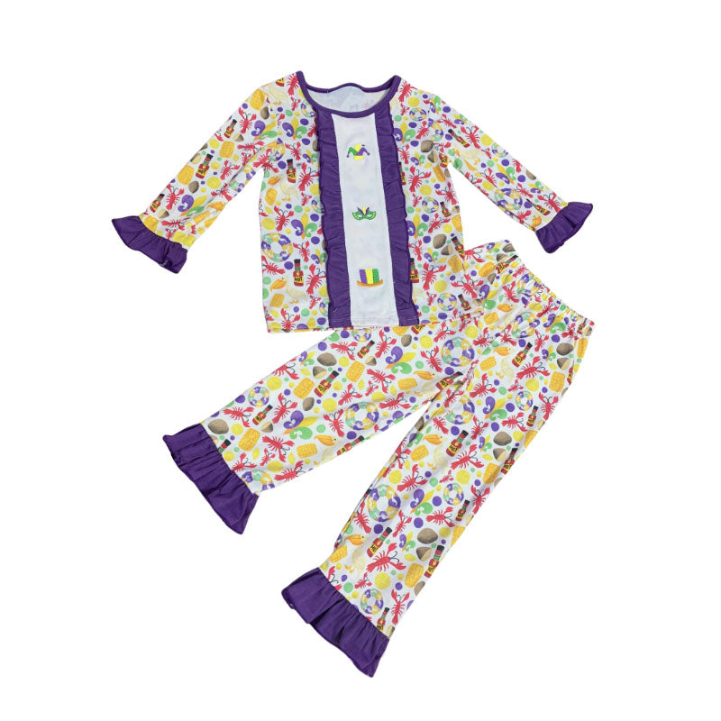 preorder GLP2924 Mardi Gras crayfish corn purple long sleeve pants girls pajamas