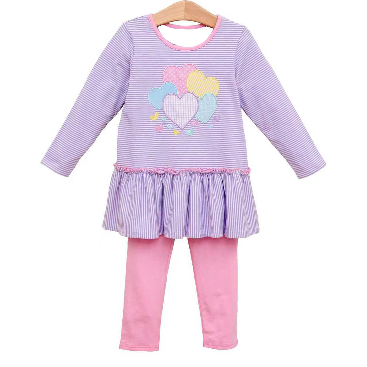 preorder GLP2928 Valentine's Day colorful heart purple striped long sleeve pink pants girls set