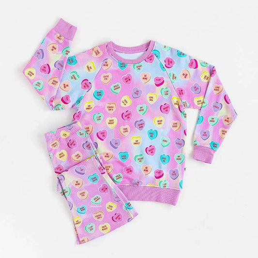 preorder GLP2937 Valentine's Day colorful heart purple long sleeve pants girls set