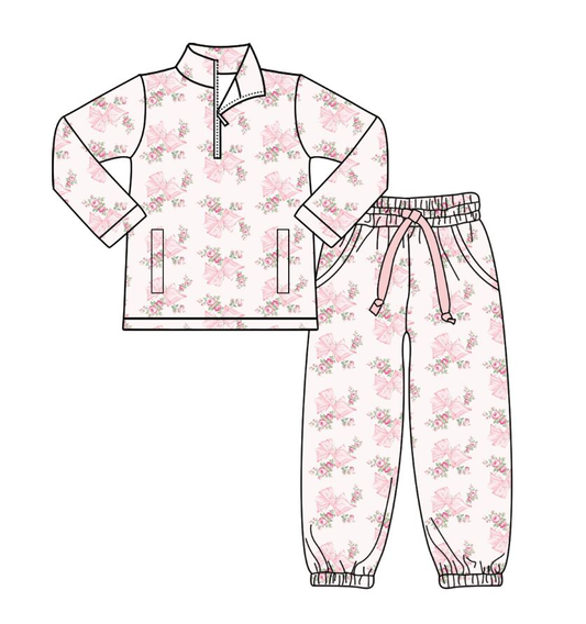 preorder GLP2941 yoga flowers pink zipper long sleeve pants girls set