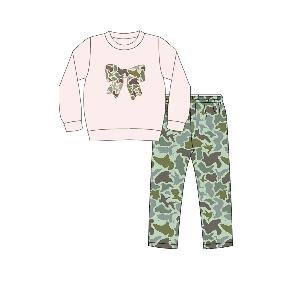 preorder GLP2945 camo bows long sleeve camo pants girls set