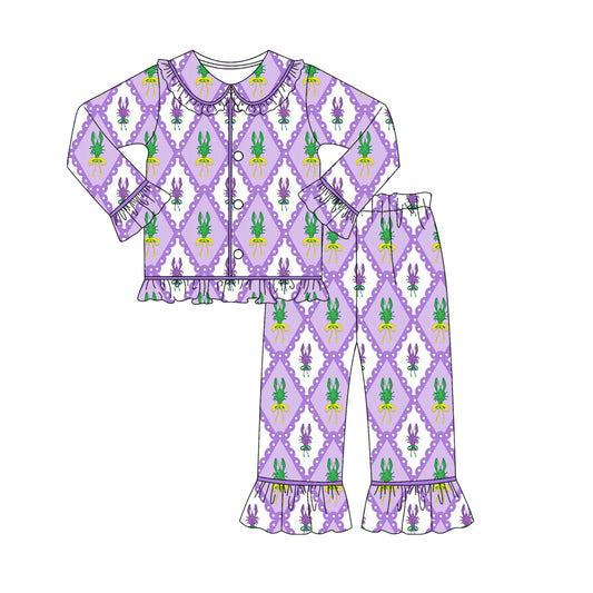 preorder GLP2947 Mardi Gras crayfish purple long sleeve pants girls pajamas