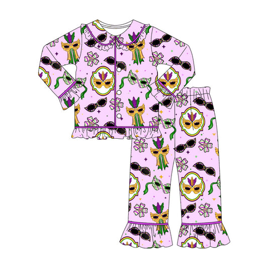 preorder GLP2949 Mardi Gras mask purple long sleeve pants girls pajamas