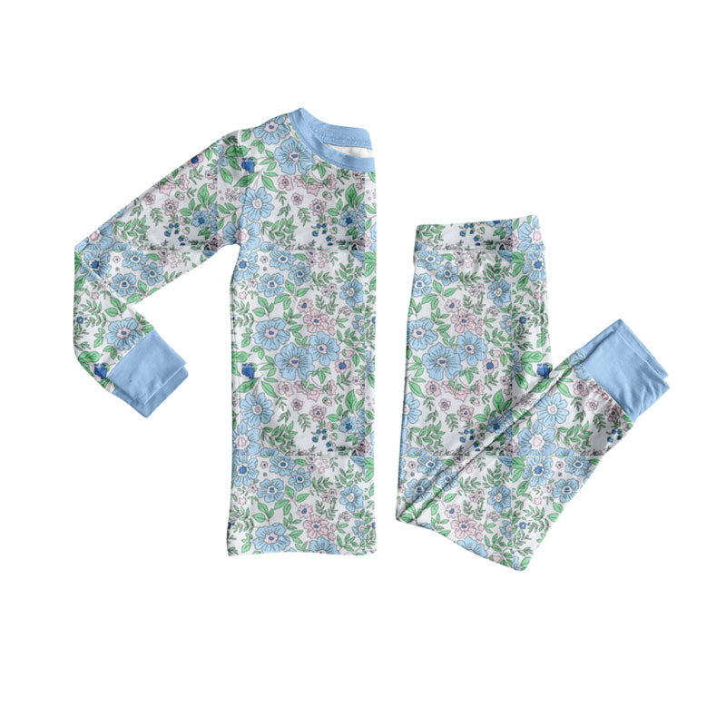 preorder GLP2955 blue flowers floral long sleeve pants girls pajamas