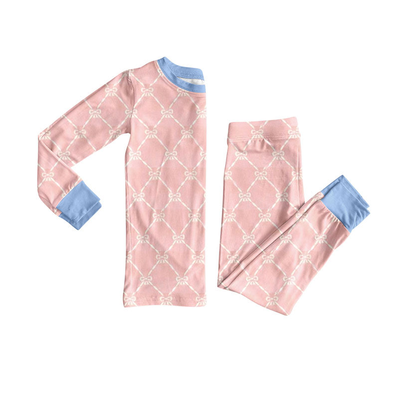 preorder GLP2956 cute pink bows long sleeve pants girls pajamas