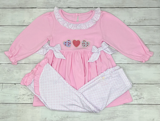 preorder GLP2980 Valentine's Day heart pink bows long sleeve pink dot pants girls set