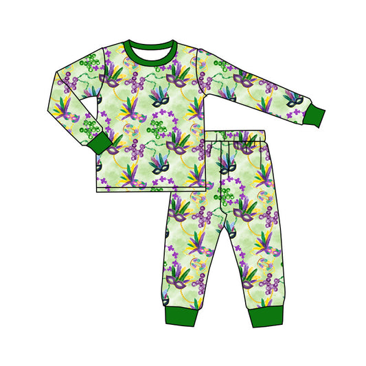 preorder GLP2987 Mardi Gras mask clover green long sleeve pants girls pajamas