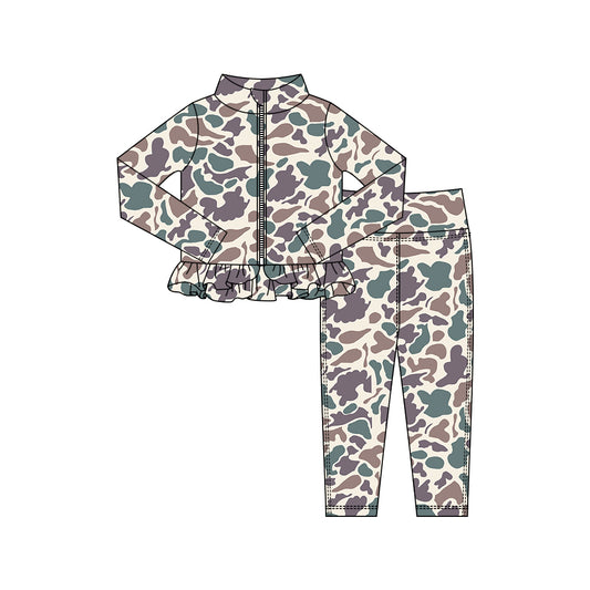 preorder GLP2991 yoga camo zipper long sleeve pants girls set