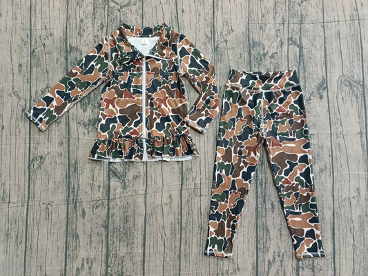 preorder Samples GLP2992 yoga camo zipper long sleeve pants girls set