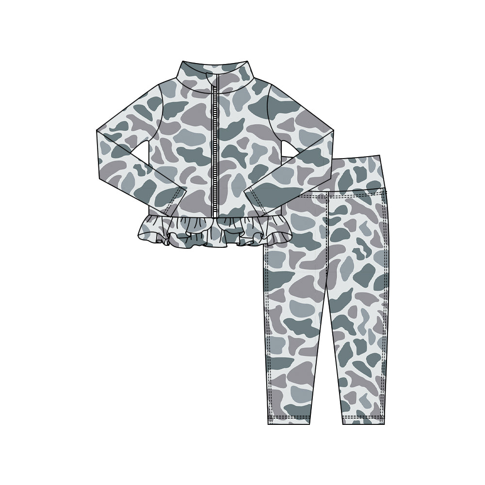 preorder GLP2993 yoga camo zipper long sleeve pants girls set