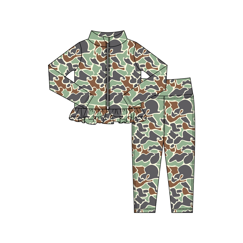 preorder GLP2995 yoga camo zipper long sleeve pants girls set