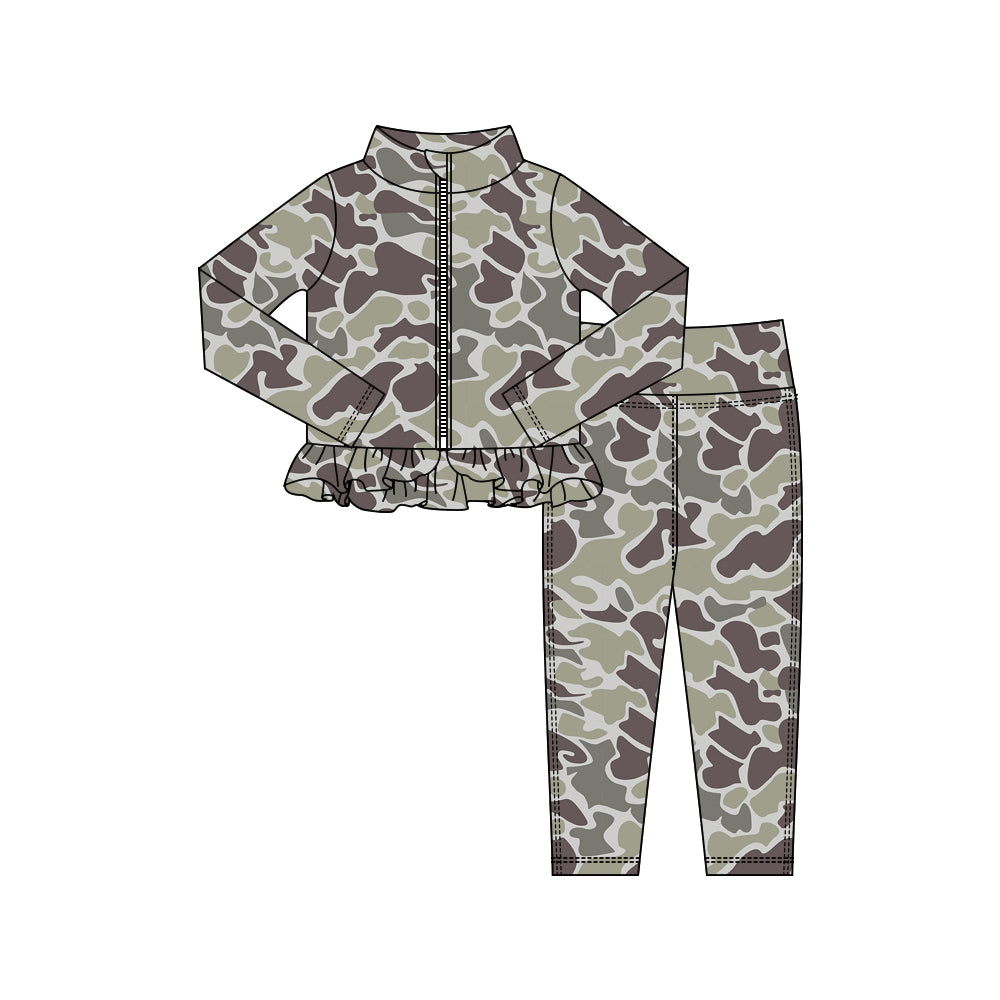 preorder GLP2996 yoga camo zipper long sleeve pants girls set