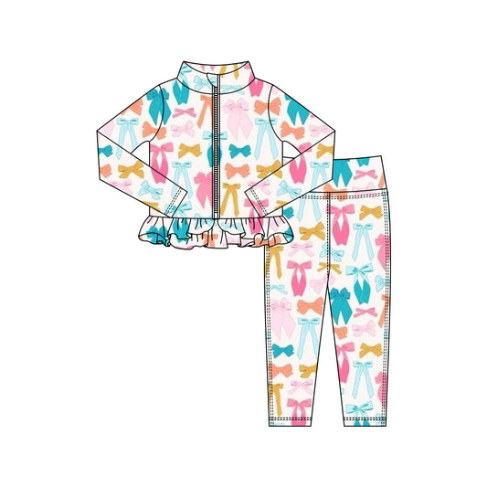 preorder GLP3000 yoga colorful bows zipper long sleeve pants girls set