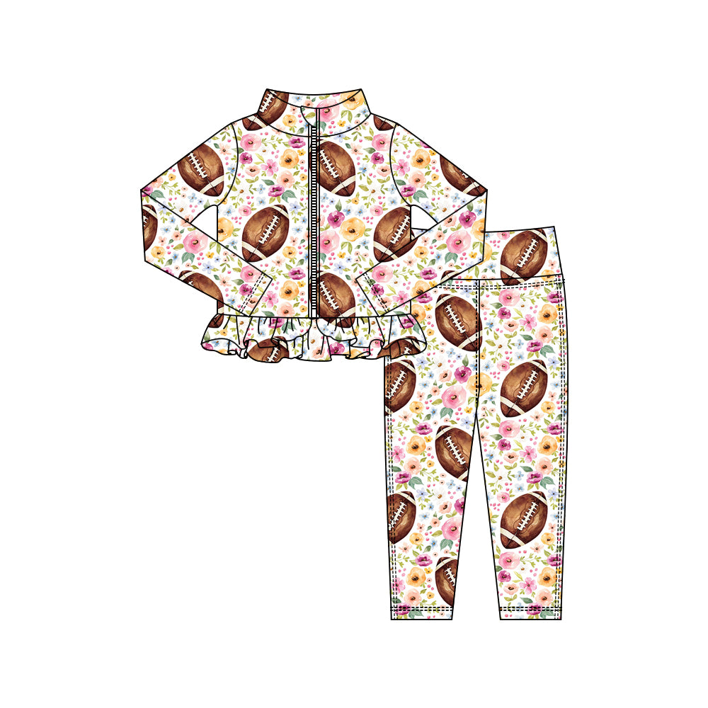 preorder GLP3001 yoga football flowers zipper long sleeve pants girls set