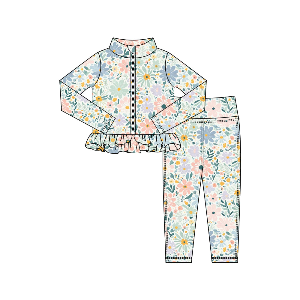 preorder GLP3003 yoga colorful flowers zipper long sleeve pants girls set